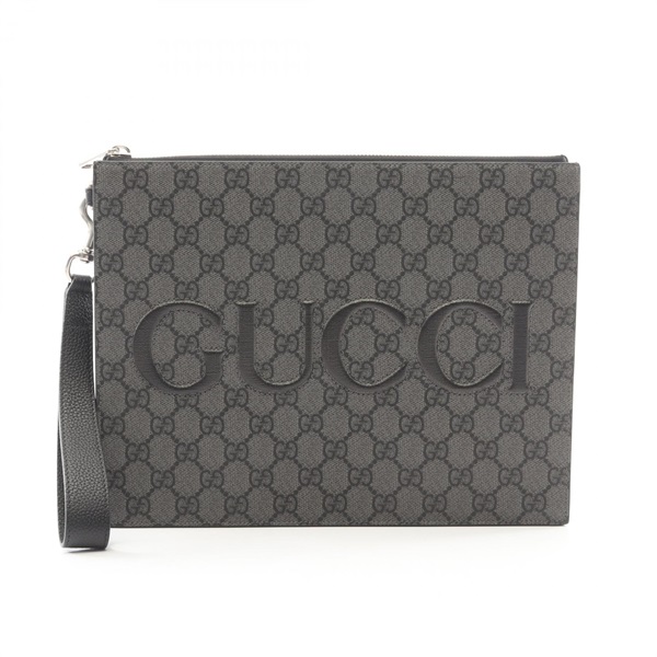 GUCCI GG Supreme Business Clutch Bag 768374 canvas leather Gray Black Used mens
