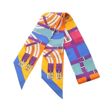 HERMES Twilly Ribbon Scarf Wrap Stole silk Multicolor Used Women