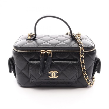 CHANEL Matelasse Vanity Shoulder Hand Bag AP3017 Leather Black Used Women GHW CC