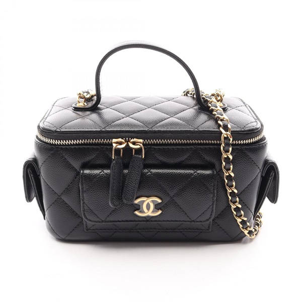 CHANEL Matelasse Vanity Shoulder Hand Bag AP3017 Leather Black Used Women GHW CC