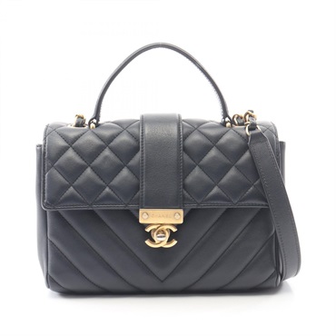 CHANEL Matelasse V-stitch Chain Shoulder Hand Bag leather Navy Used Women GHW CC