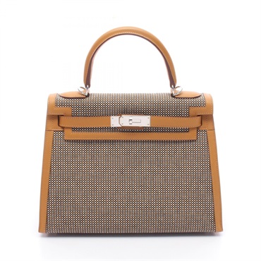 HERMES Kelly 28 Sellier Shoulder Handbag H082746CKAA canvas leather SHW Used Z