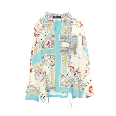 LOUIS VUITTON Hooded Pyjama Shirts RM192 Silk White Blue Multicolor Used mens L