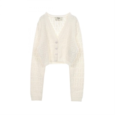 FENDI Zucca Sheer Cardigan Long sleeved Top #42 Rayon White Used Women