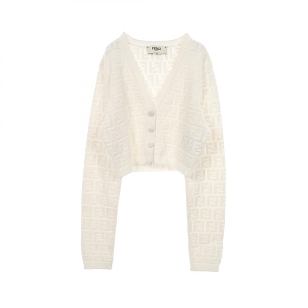 FENDI Zucca Sheer Cardigan Long sleeved Top #42 Rayon White Used Women
