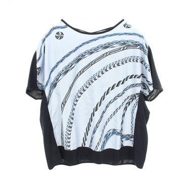 HERMES Panel T-shirt Short sleeves cotton Rayon Blue Navy Used Women #36