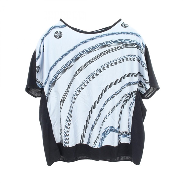HERMES Panel T-shirt Short sleeves cotton Rayon Blue Navy Used Women #36