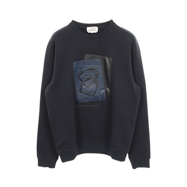 HERMES ETRIERS DECALES Leather Patch Fleece Lined sweatshirt #S cotton Navy Used