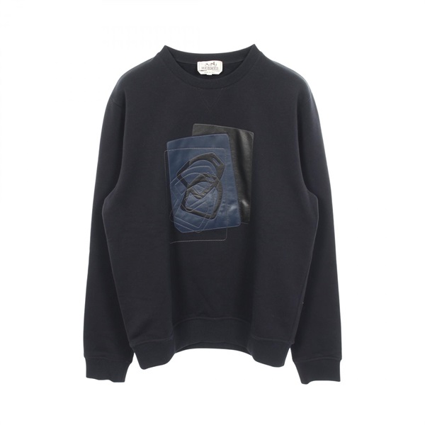 HERMES ETRIERS DECALES Leather Patch Fleece Lined sweatshirt #S cotton Navy Used