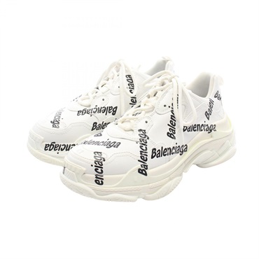 BALENCIAGA Triple S logo Shoes Sneakers 536737 leather White Black Used #27cm