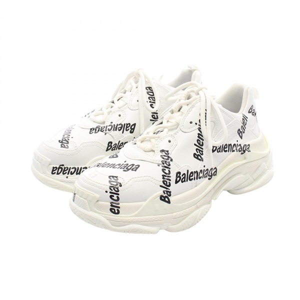 BALENCIAGA Triple S logo Shoes Sneakers 536737 leather White Black Used #27cm