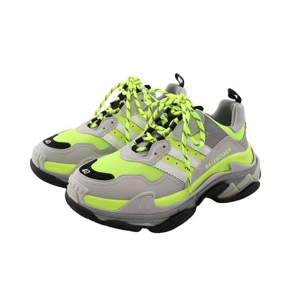 BALENCIAGA adidas Triple S Neon Color Sneakers Shoes #26.5cm leather Fabric Gray