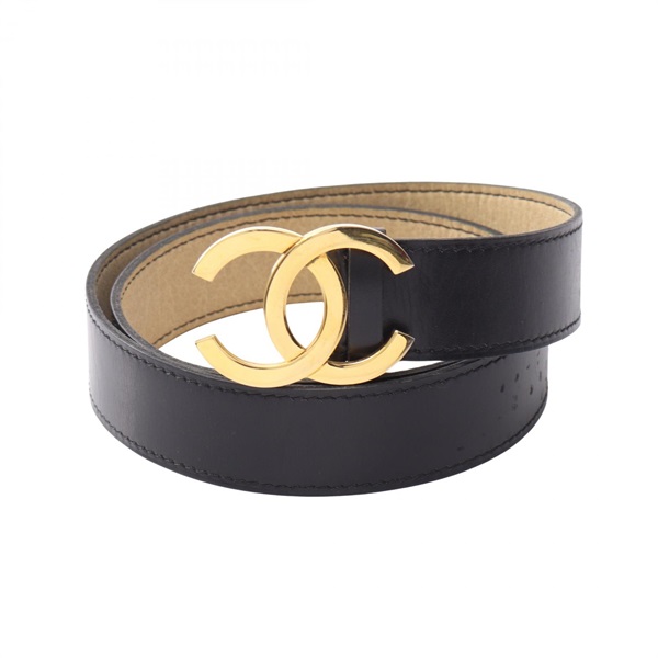 CHANEL COCO Mark Belt Ceinture leather Black GHW Used Women #70 CC