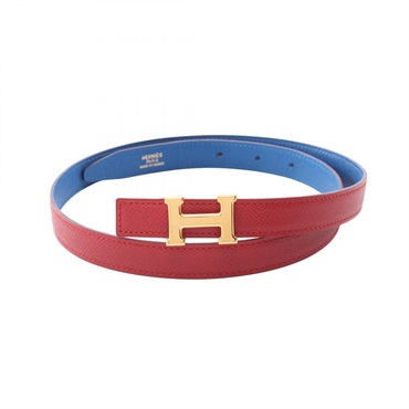 HERMES Mini Constance H Belt Reversible leather Blue Red GHW Used Women #75cm A