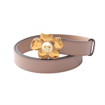 GUCCI Metal flower GHW belt ceinture #80 431438 leather Pink Used Women