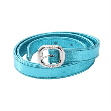 CHROME HEARTS Gunslinger Metallic Silver Buckle Belt #30 leather Blue Used mens