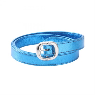 CHROME HEARTS Gunslinger Metallic Silver Buckle Belt leather Blue Used #28