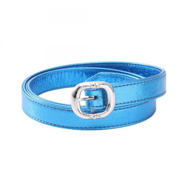 CHROME HEARTS Gunslinger Metallic Silver Buckle Belt leather Blue Used #28