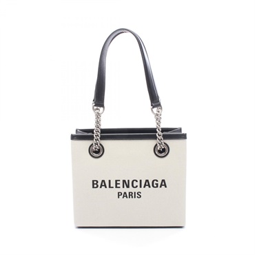 BALENCIAGA Duty Free Small Tote Shoulder Bag 759941 canvas leather Beige Used