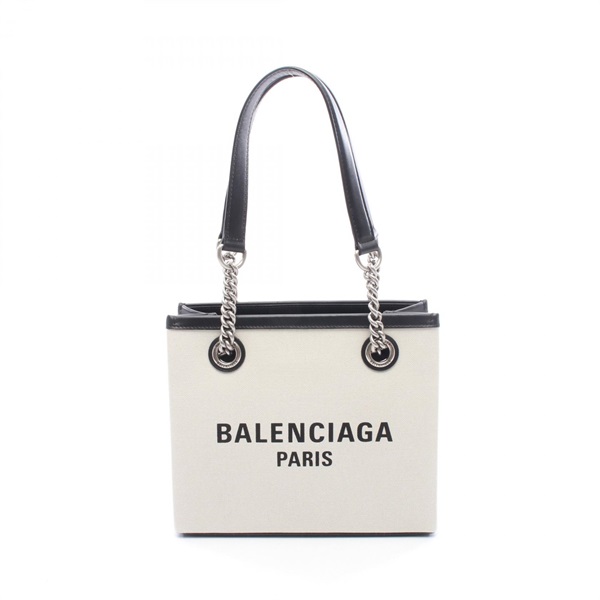 BALENCIAGA Duty Free Small Tote Shoulder Bag 759941 canvas leather Beige Used