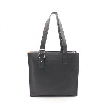 LOEWE Buckle Horizontal Anagram Tote shoulder Bag leather Black Used mens