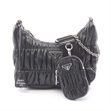 PRADA Re-Edition 2005 Triangle logo Chain Shoulder Handbag leather Black Used