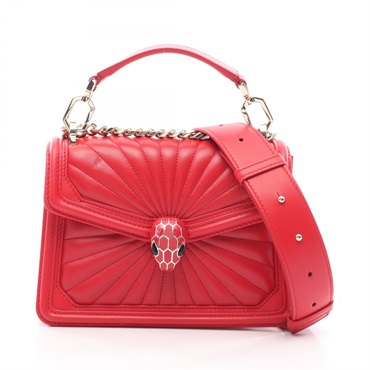 BVLGARI Serpenti Diamond Blast Crossbody Shoulder Handbag leather Red Used Women