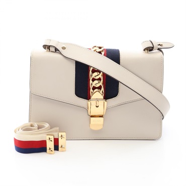 GUCCI Sylvie Small Web Line Shoulder Bag 421882 leather White Navy Red Used