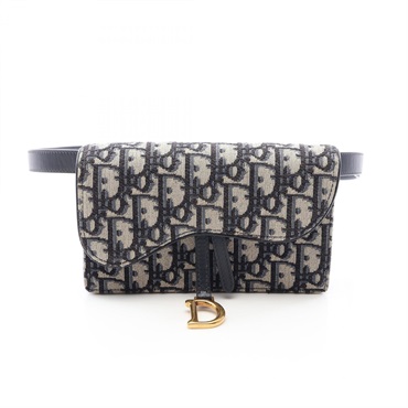 Christian Dior SADDLE Oblique Waist bum belt bag canvas leather Navy Beige Used