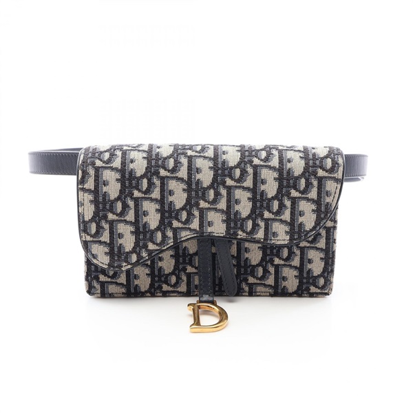 Christian Dior SADDLE Oblique Waist bum belt bag canvas leather Navy Beige Used