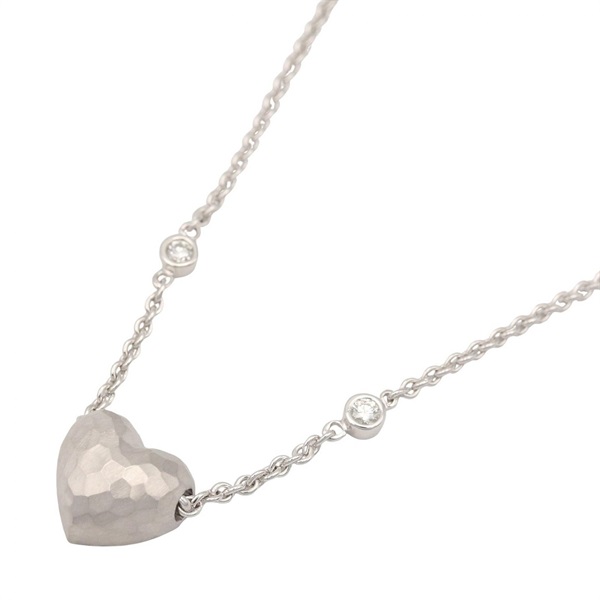 TIFFANY & CO Hammered Heart Diamond Necklace 18KWG White Gold Used Women