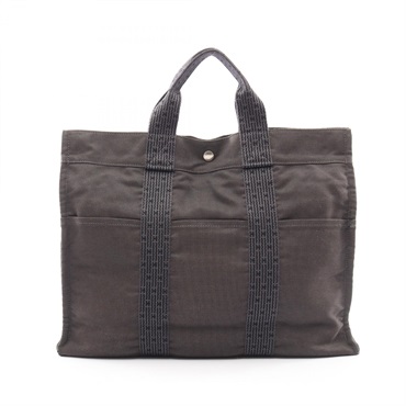 HERMES HerlineMM Hand Tote Bag Nylon canvas Gray Used unisex SHW
