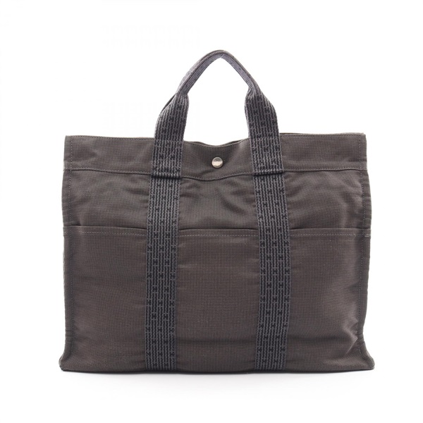 HERMES HerlineMM Hand Tote Bag Nylon canvas Gray Used unisex SHW