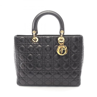 Christian Dior Lady Dior Large Cannage tote Handbag leather Black Used Women