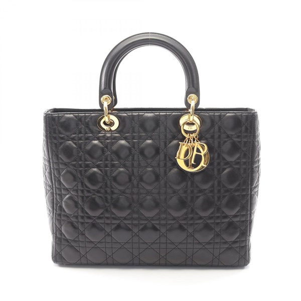 Christian Dior Lady Dior Large Cannage tote Handbag leather Black Used Women