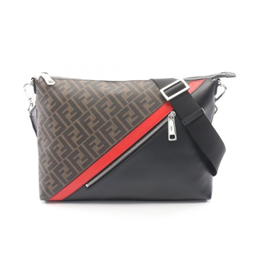 FENDI Zucca Shoulder Crossbody Bag 7VA470 PVC coated canvas leather Black Used