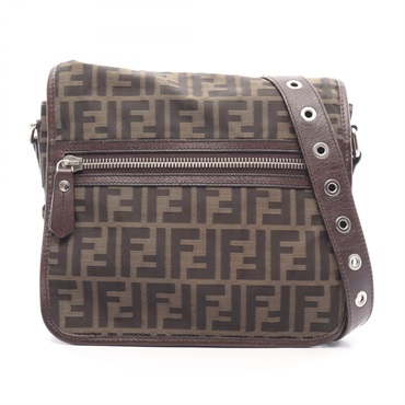 FENDI Zucca Shoulder Crossbody Bag 7VA230 canvas leather Black Khaki Used unisex