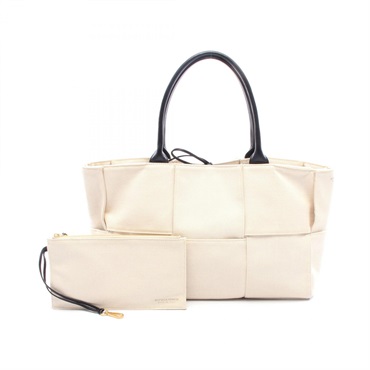BOTTEGA VENETA Arco Medium Maxi Intrecciato Tote hand Bag canvas leather Beige