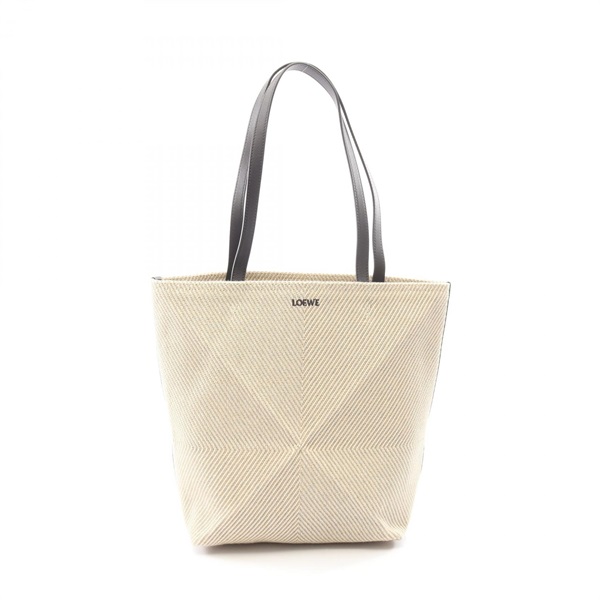 LOEWE Puzzle Fold Tote Medium Shoulder Bag A779G50X34 canvas leather Beige Used
