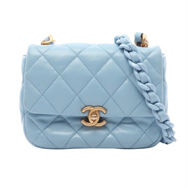 CHANEL Matelasse Chain Shoulder Bag Lambskin sheep leather Blue Used GHW SHW CC