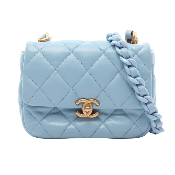 CHANEL Matelasse Chain Shoulder Bag Lambskin sheep leather Blue Used GHW SHW CC
