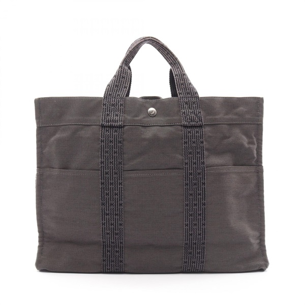 HERMES Herline MM Hand Tote Bag Nylon canvas Gray Used unisex SHW