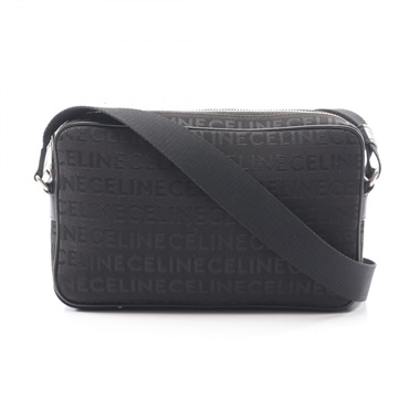 CELINE Logo Embroidery Shoulder Crossbody Bag canvas leather Black Used Women