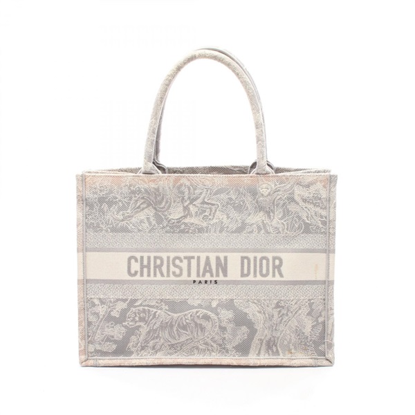 Christian Dior BOOK TOTE Medium Suquare Handbag canvas Gray White Used Women