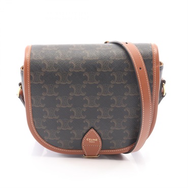 CELINE Folco Medium Triomphe Shoulder Crossbody Bag canvas leather Black Used