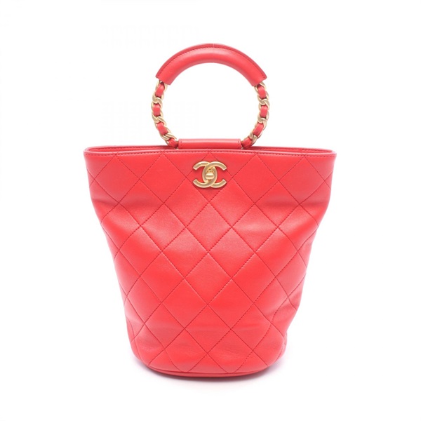 CHANEL Matelasse Loop Handle Chain Rucksack Backpack leather Red GHW Used Women