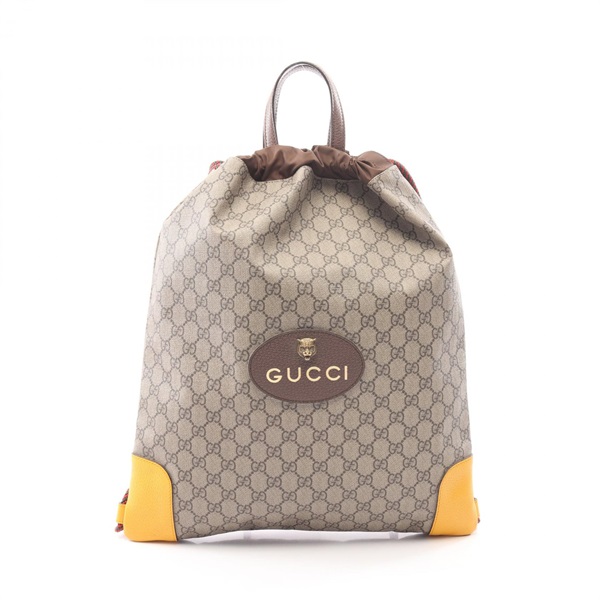 GUCCI GG Supreme Drawstring Backpack Rucksack 473872 canvas leather Beige Used