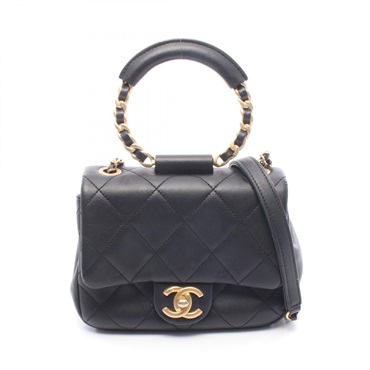 CHANEL Matelasse Loop Handle Chain Shoulder Crossbody Bag leather Black GHW Used