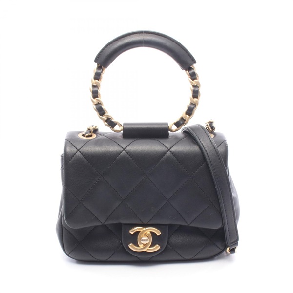 CHANEL Matelasse Loop Handle Chain Shoulder Crossbody Bag leather Black GHW Used