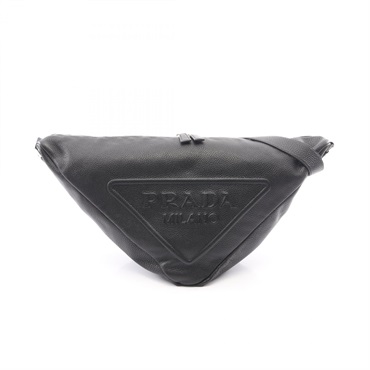 PRADA VIT DAINO Logo Triangle Shoulder Bag leather Black Used mens